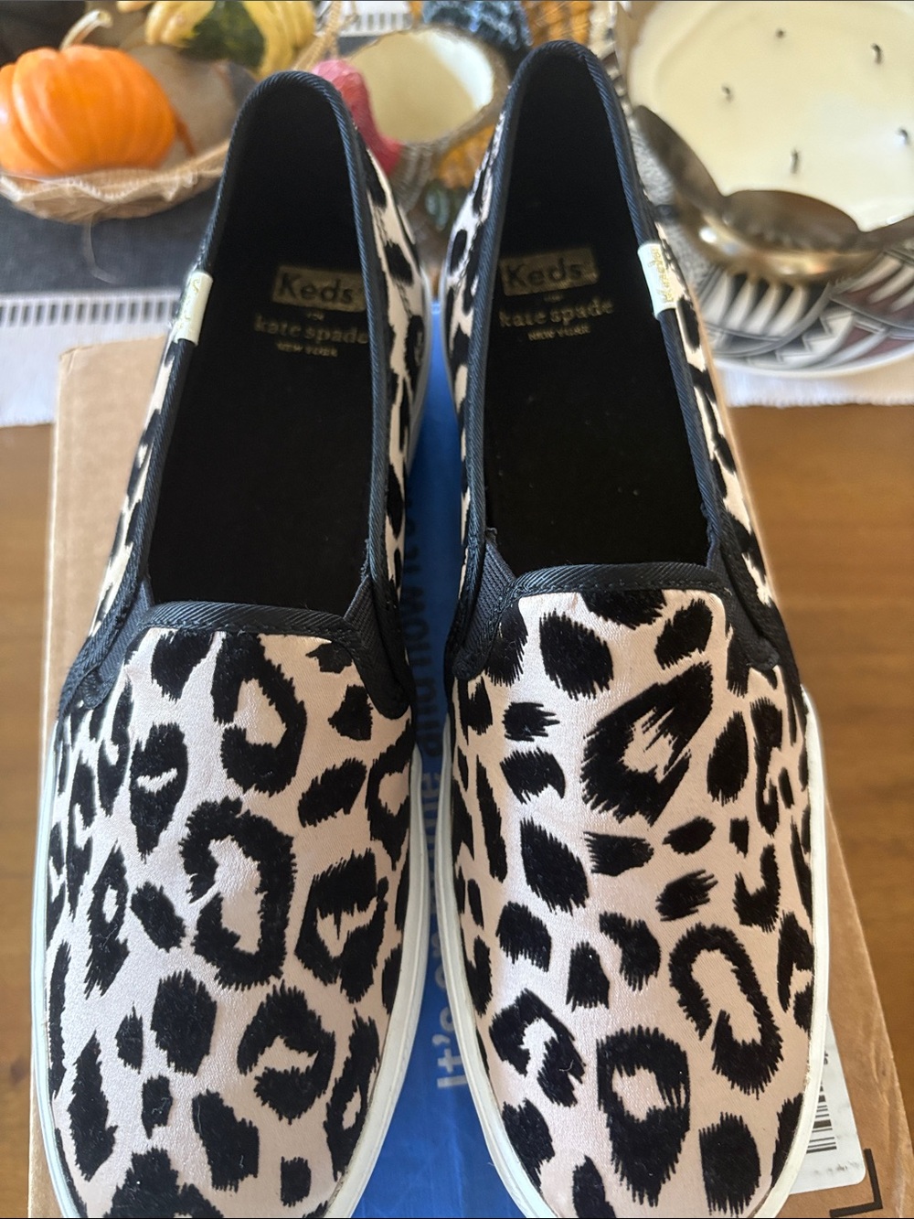 kate spade x keds Black and blush pink Leopard platform sneakers